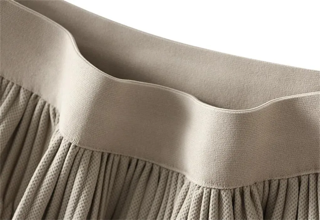 DBFBDTU Women Elastic Waist Solid Color Skirts Casual Pleated Warm A-Line Midi Skirt
