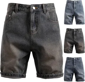 Denim Shorts Mens Slim Fit Smart Short Jeans Men's Retro Straight Leg Half Pants Workwear Loose Cropped Trousers