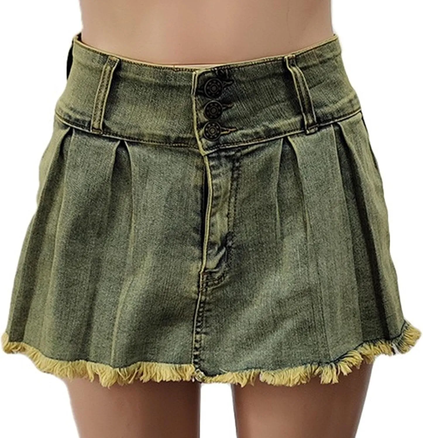 Denim Skort for Women Casual Pleated High Waisted Mini Skirts Shorts Jeans Stretchy Raw Hem Shorts