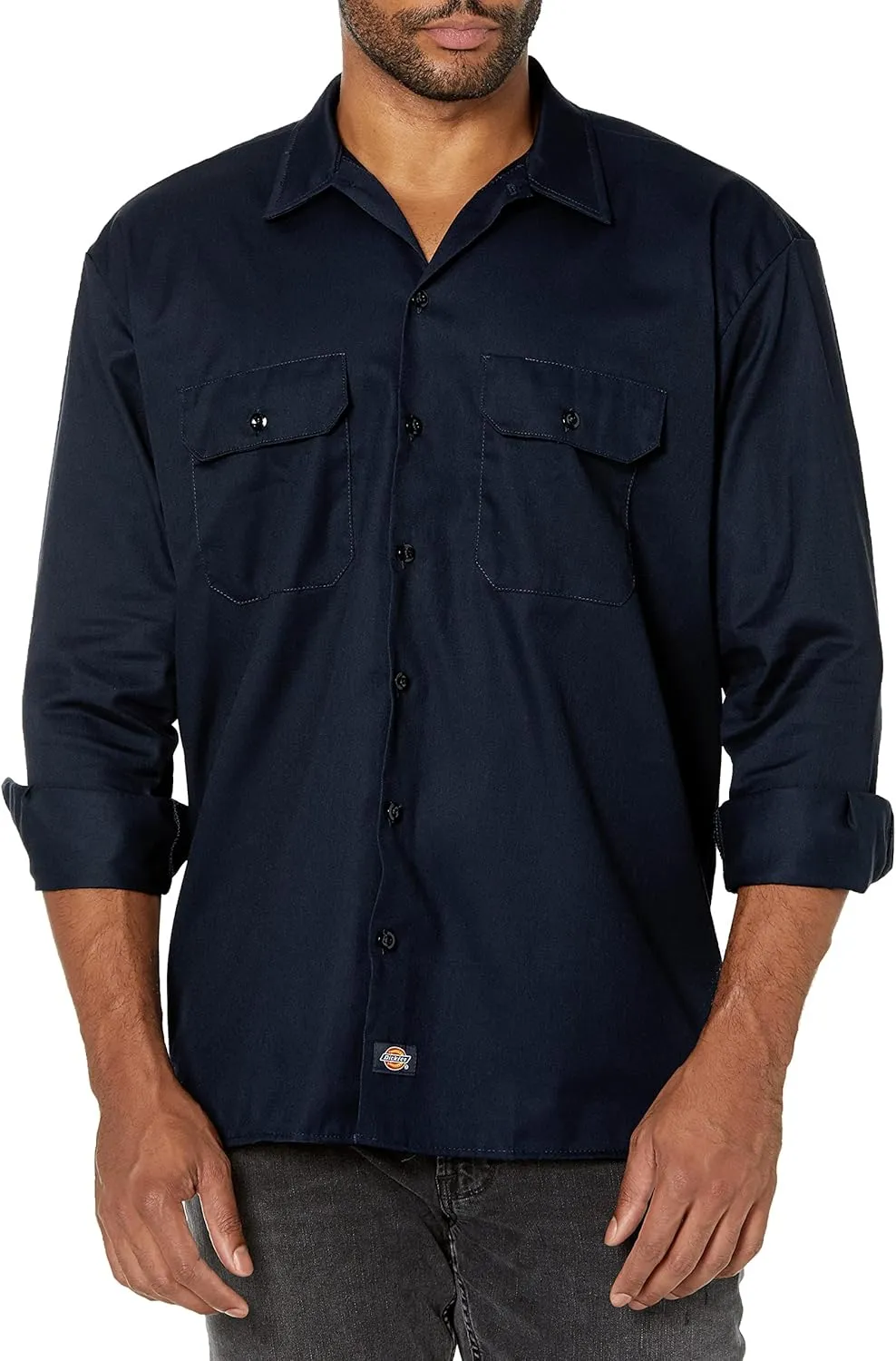 Dickies Men's Long Sleeve Work Shirt, Dark Navy, Large