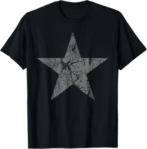 Distressed Gray Star Print Vintage Star Grunge T-Shirt
