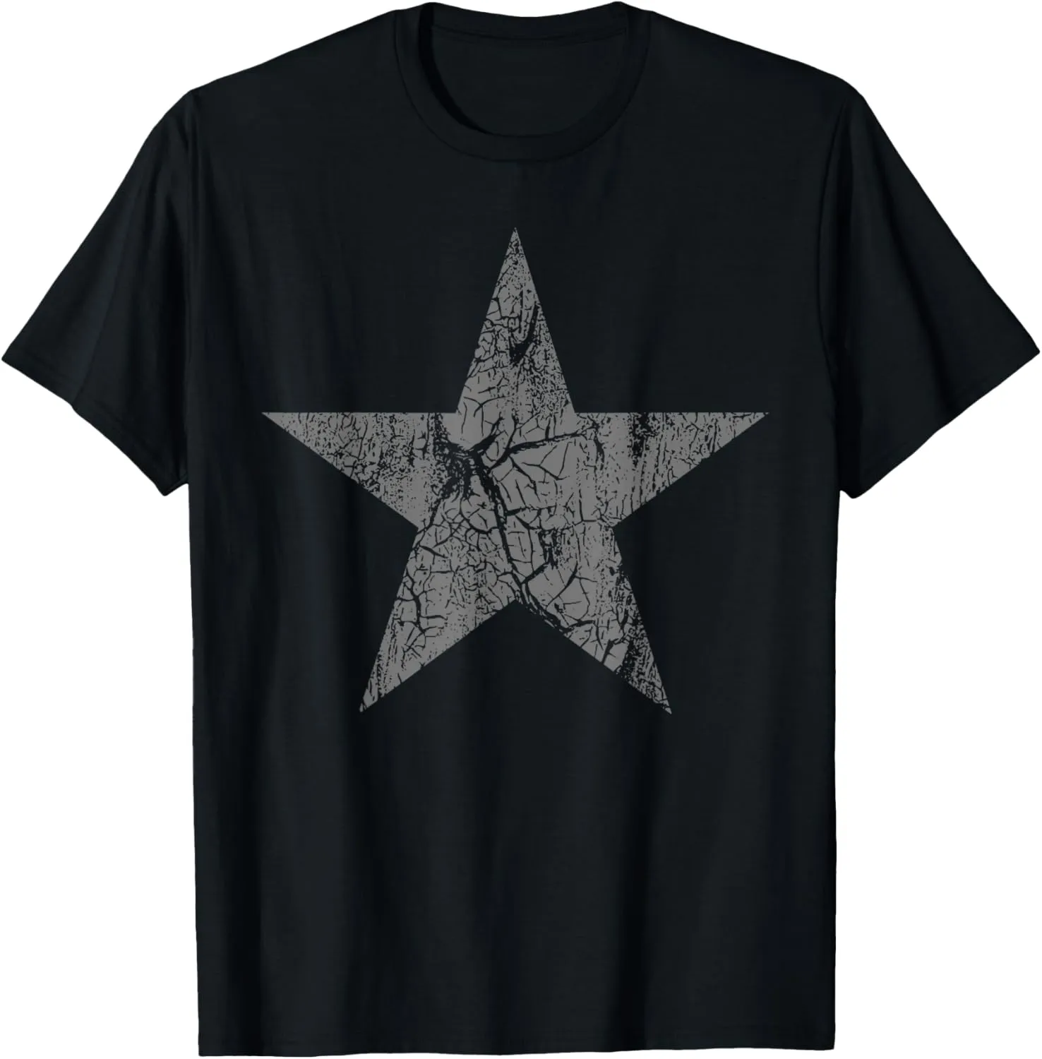 Distressed Gray Star Print Vintage Star Grunge T-Shirt