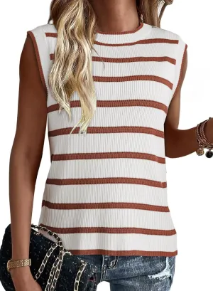 Dokotoo Tank Top for Women 2025 Striped Casual Crewneck Sleeveless Lightweight Sweater Vest Knit Summer Clothes