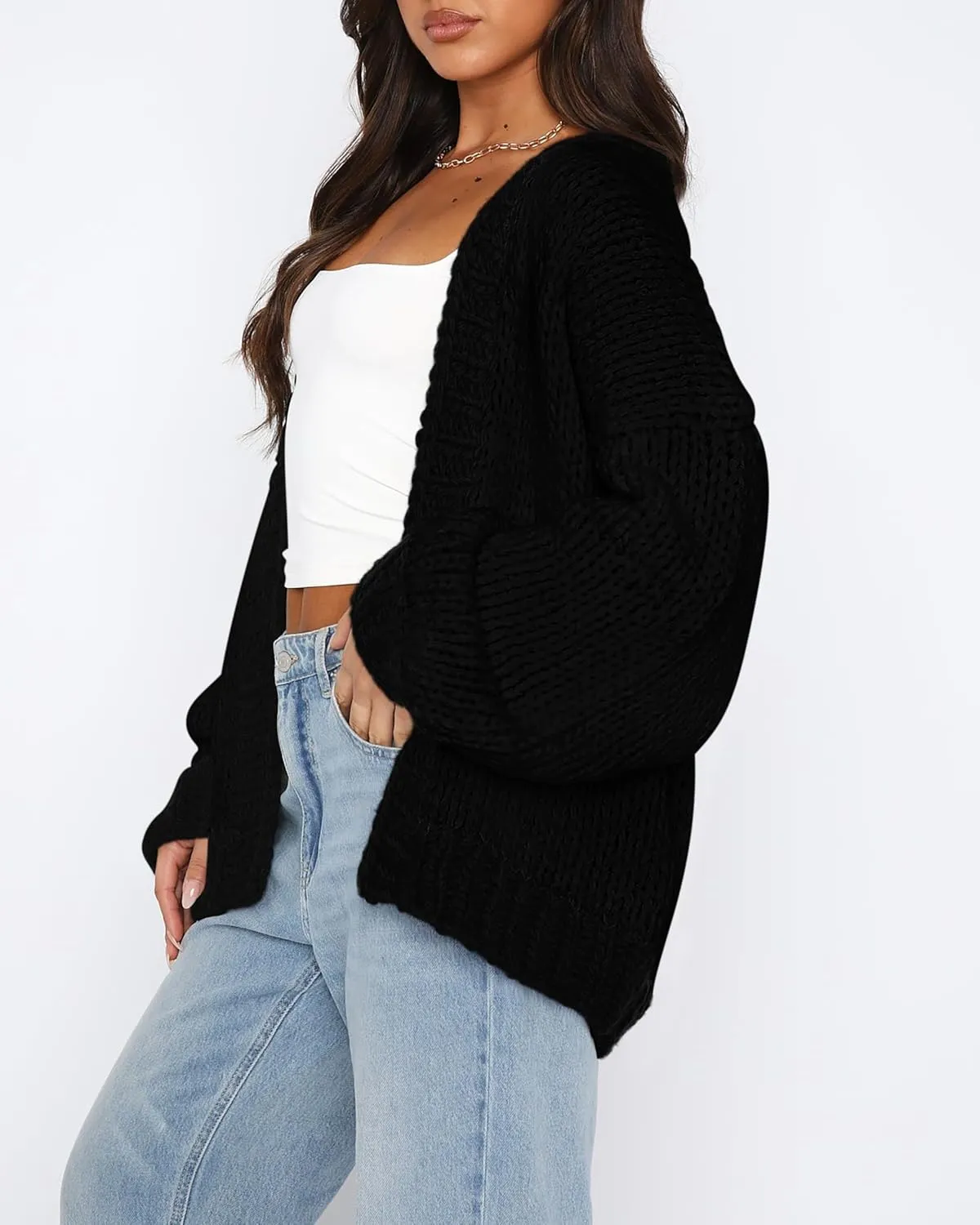 dowerme Women's Oversized Cardigan Casual Long Sleeve Open Front Drop Shoulder Cute Spring Sweaters Chunky Knit Outerwear