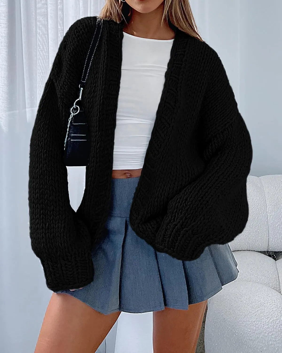 dowerme Women's Oversized Cardigan Casual Long Sleeve Open Front Drop Shoulder Cute Spring Sweaters Chunky Knit Outerwear