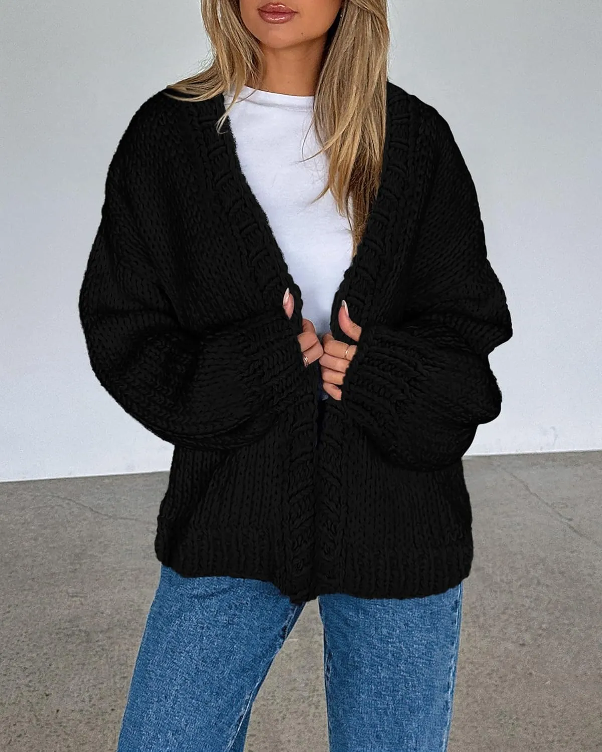 dowerme Women's Oversized Cardigan Casual Long Sleeve Open Front Drop Shoulder Cute Spring Sweaters Chunky Knit Outerwear
