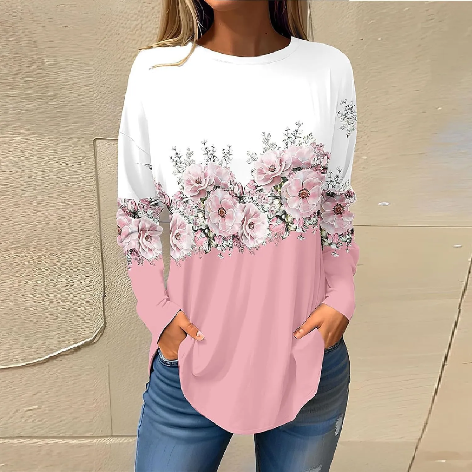Fall Tops for Women Long Sleeve Round Neck Shirts Basic Tee Casual Top Fall Trendy Tunic Outfits Fitted T Shirts