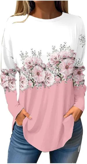 Fall Tops for Women Long Sleeve Round Neck Shirts Basic Tee Casual Top Fall Trendy Tunic Outfits Fitted T Shirts