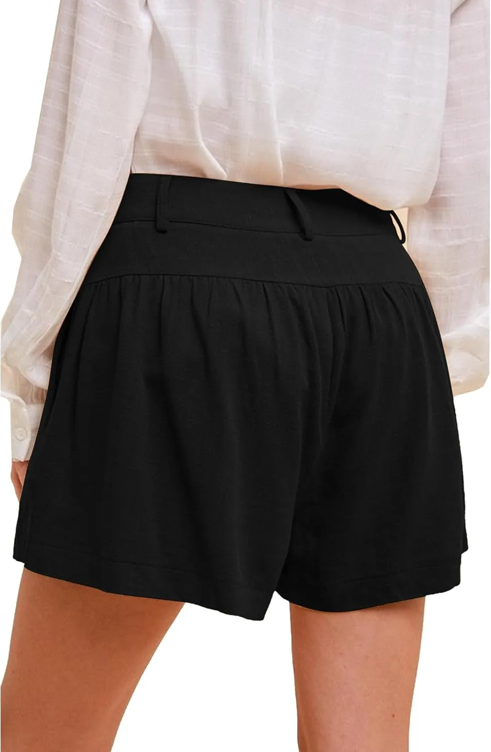 Famulily Summer Cute Shorts for Women High Waisted Linen Shorts Back Elastic Waist Pleated Wide Leg Shorts with Pockets 2024