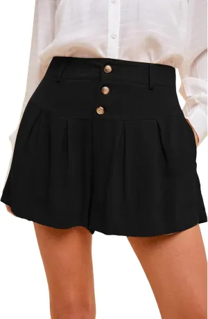 Famulily Summer Cute Shorts for Women High Waisted Linen Shorts Back Elastic Waist Pleated Wide Leg Shorts with Pockets 2024
