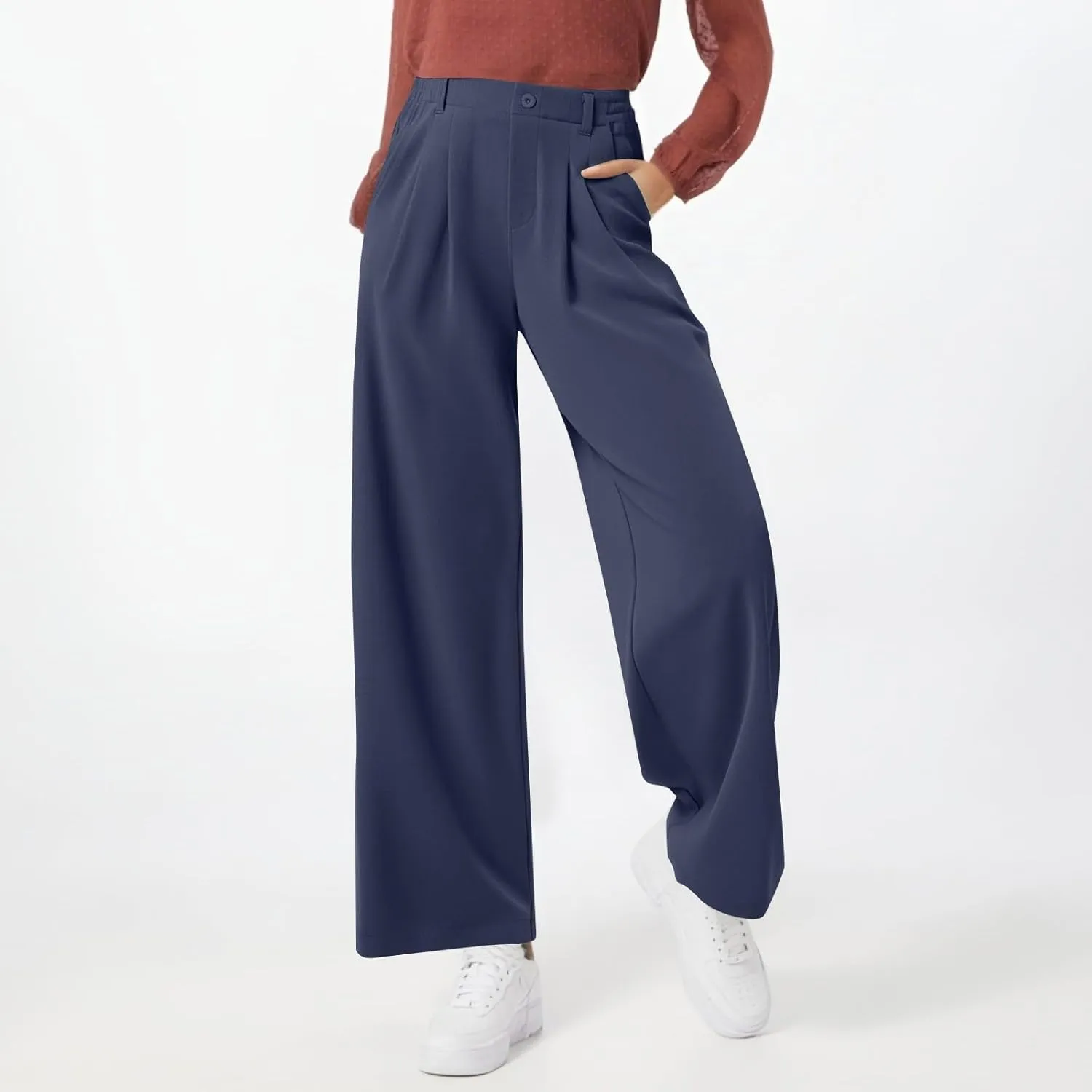 fanmpghleoo Dress Pants Women High Waisted Wide Leg Palazzo Pants for Women Dressy Casual Loose Fit Trousers with Pockets