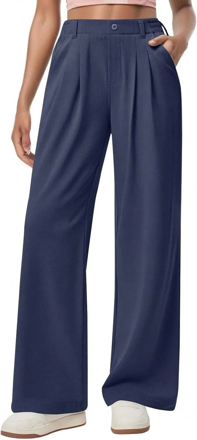 fanmpghleoo Dress Pants Women High Waisted Wide Leg Palazzo Pants for Women Dressy Casual Loose Fit Trousers with Pockets