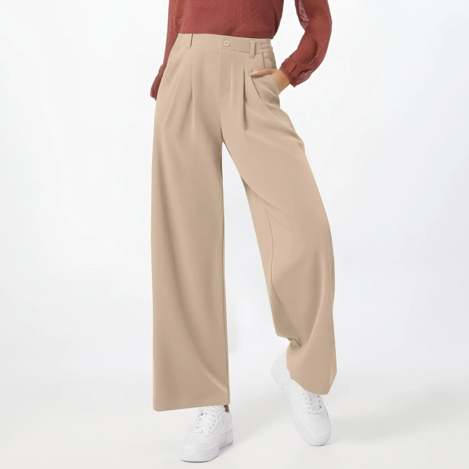fanmpghleoo Dress Pants Women High Waisted Wide Leg Palazzo Pants for Women Dressy Casual Loose Fit Trousers with Pockets