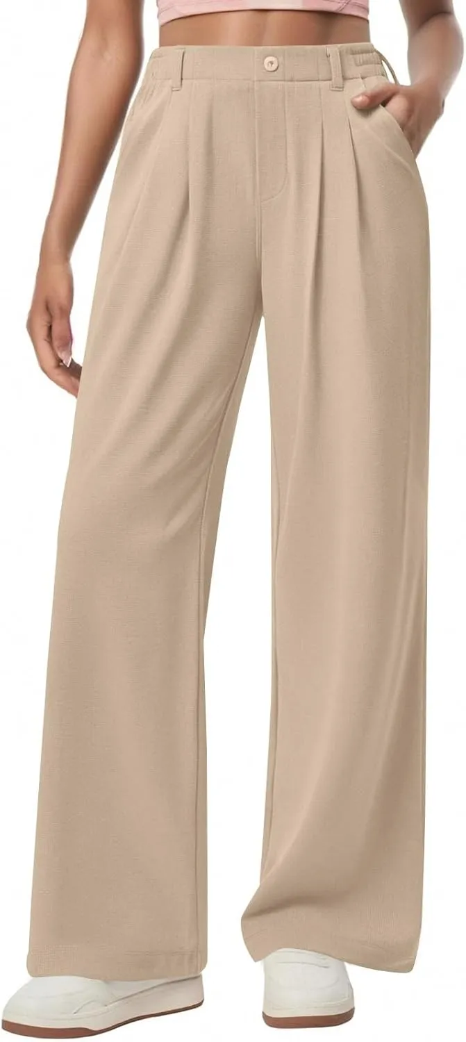 fanmpghleoo Dress Pants Women High Waisted Wide Leg Palazzo Pants for Women Dressy Casual Loose Fit Trousers with Pockets
