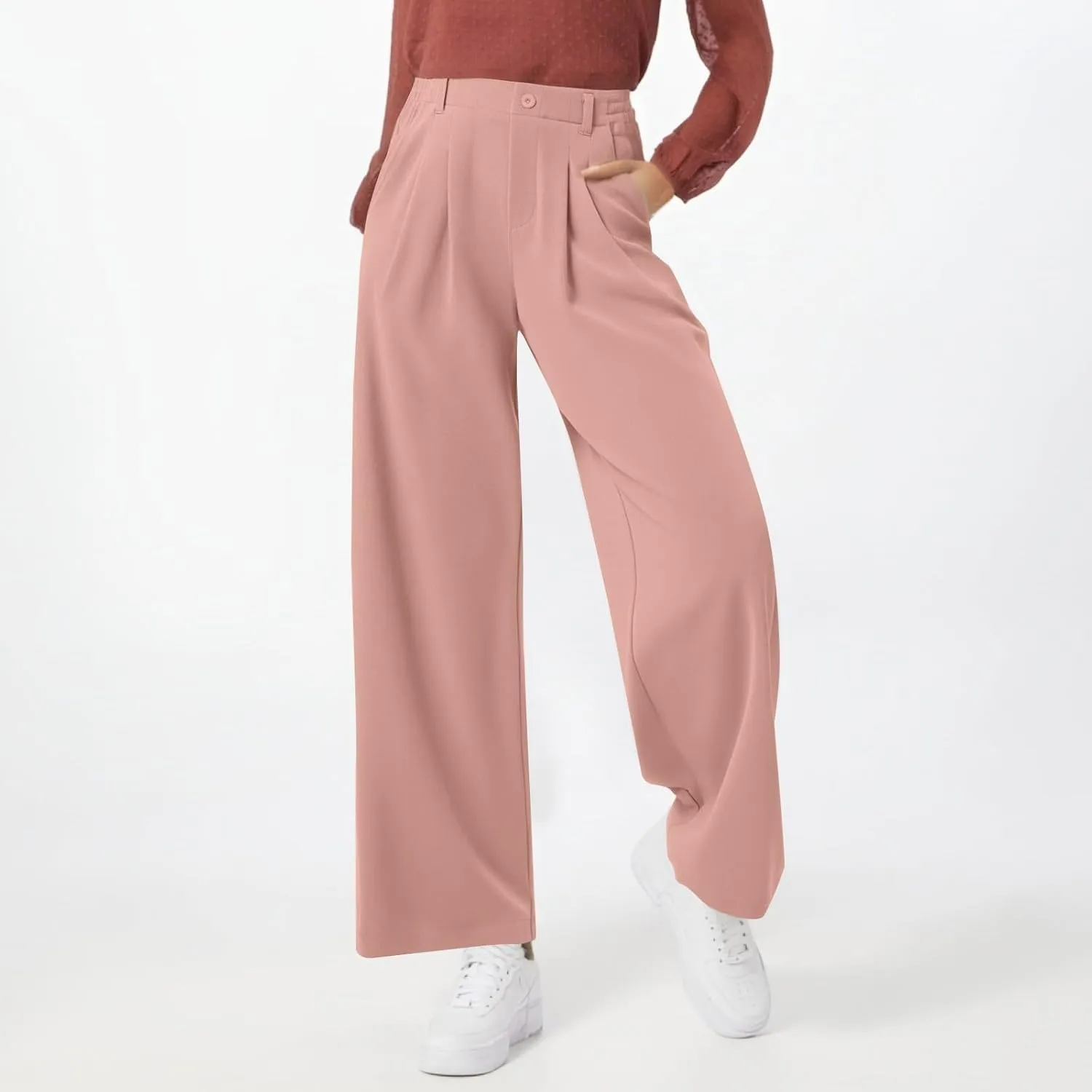 fanmpghleoo Dress Pants Women High Waisted Wide Leg Palazzo Pants for Women Dressy Casual Loose Fit Trousers with Pockets