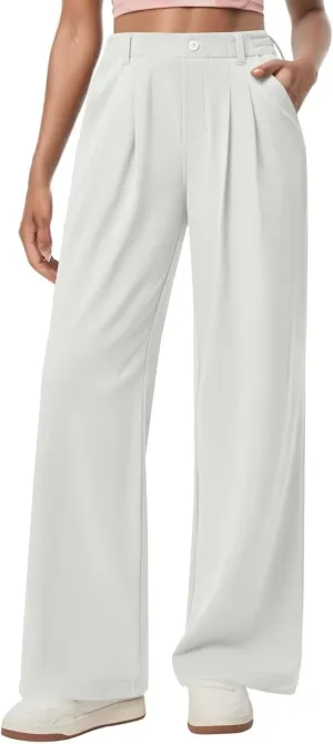 fanmpghleoo Dress Pants Women High Waisted Wide Leg Palazzo Pants for Women Dressy Casual Loose Fit Trousers with Pockets