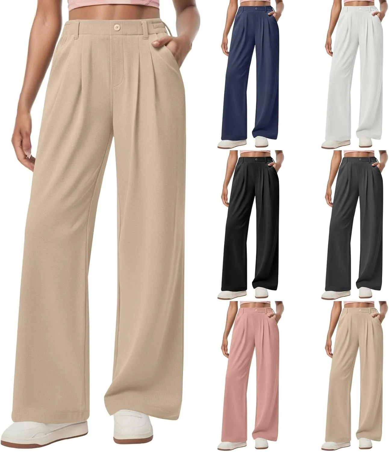 fanmpghleoo Dress Pants Women High Waisted Wide Leg Palazzo Pants for Women Dressy Casual Loose Fit Trousers with Pockets