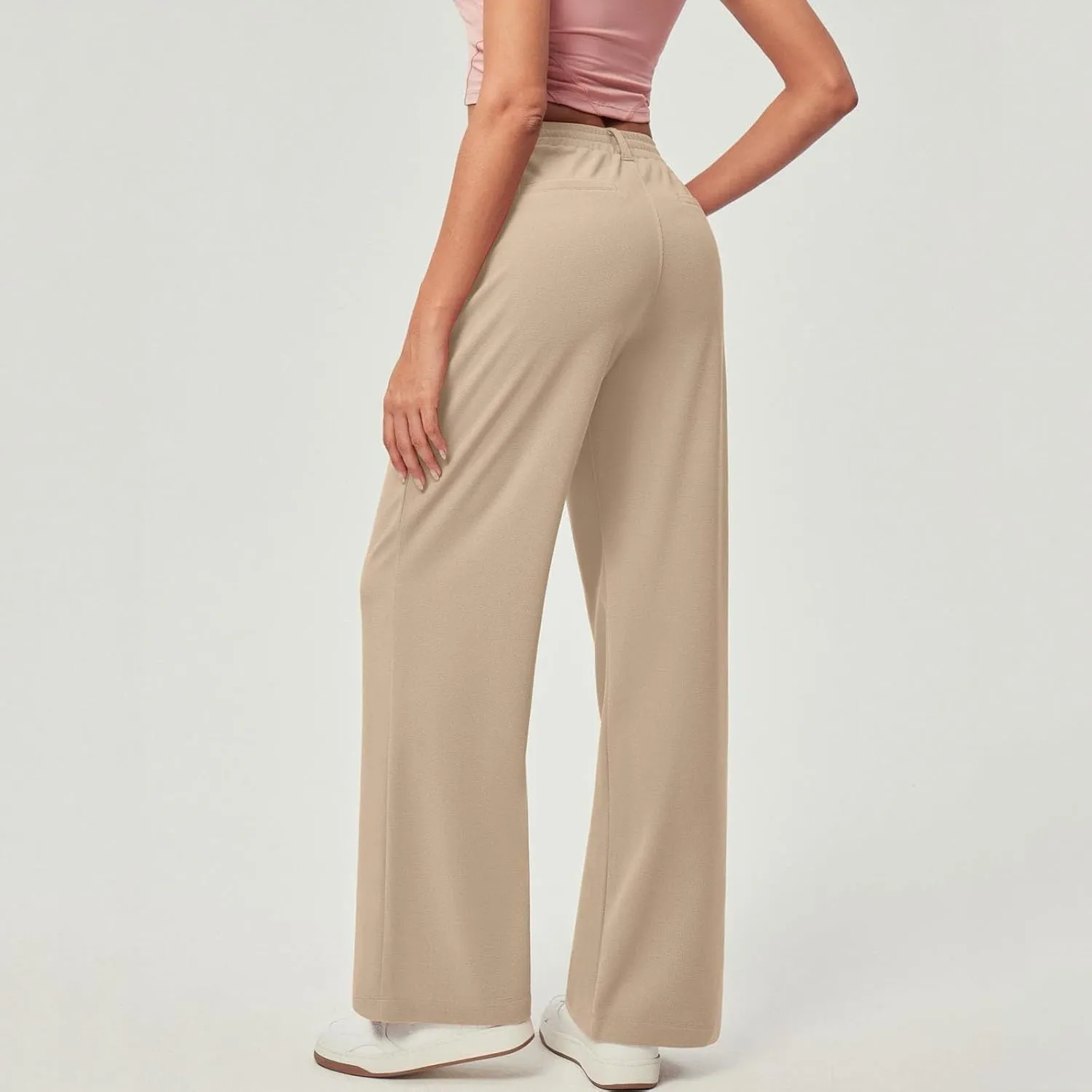 fanmpghleoo Dress Pants Women High Waisted Wide Leg Palazzo Pants for Women Dressy Casual Loose Fit Trousers with Pockets