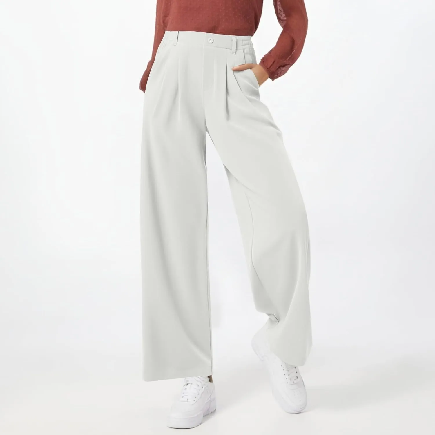 fanmpghleoo Dress Pants Women High Waisted Wide Leg Palazzo Pants for Women Dressy Casual Loose Fit Trousers with Pockets