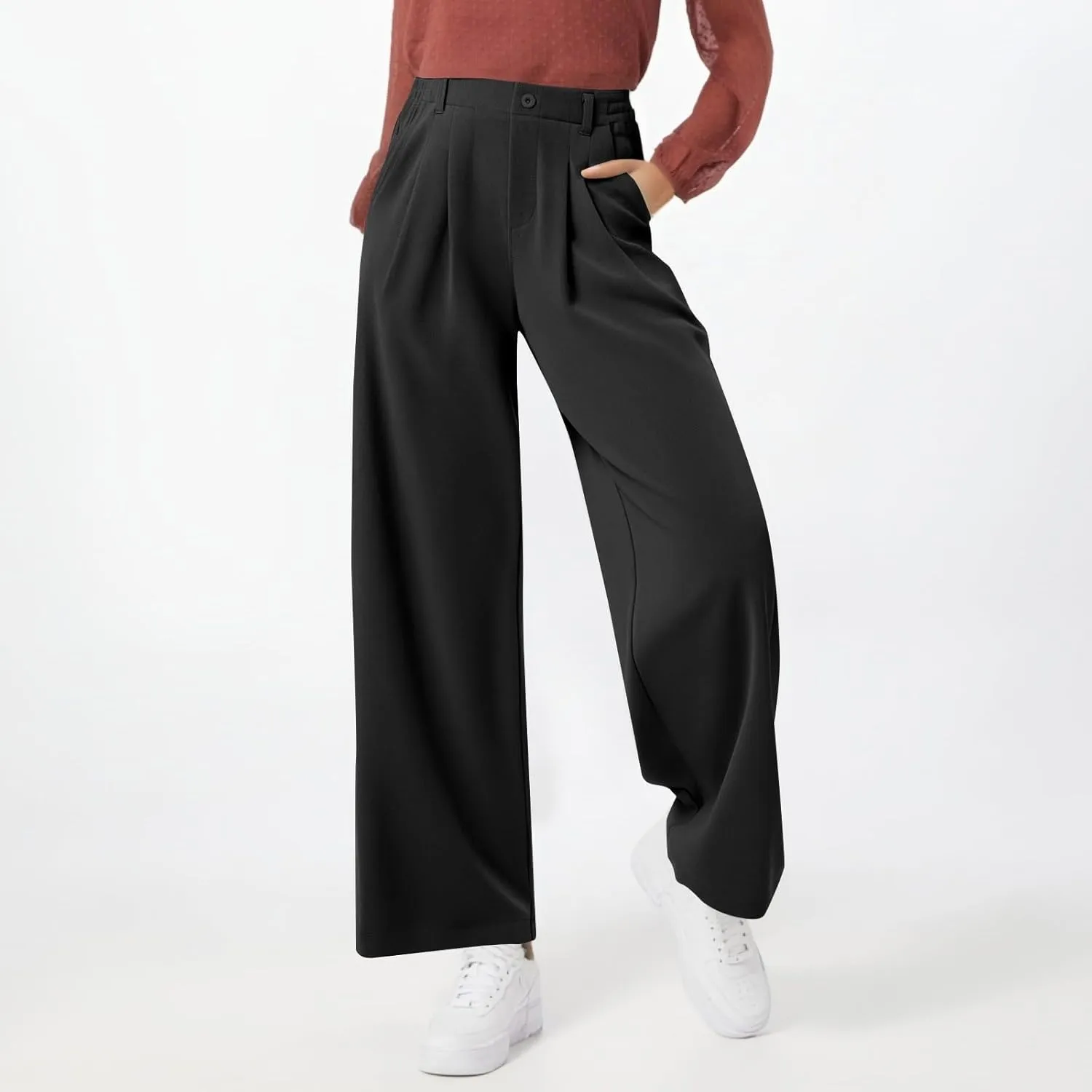fanmpghleoo Dress Pants Women High Waisted Wide Leg Palazzo Pants for Women Dressy Casual Loose Fit Trousers with Pockets