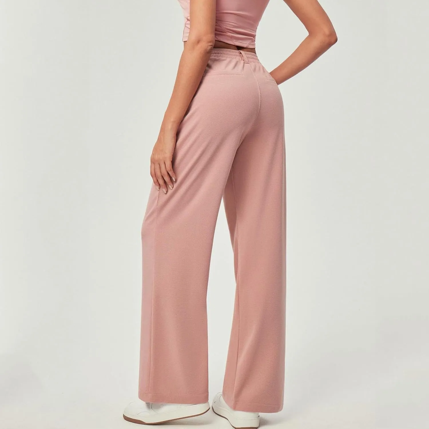 fanmpghleoo Dress Pants Women High Waisted Wide Leg Palazzo Pants for Women Dressy Casual Loose Fit Trousers with Pockets
