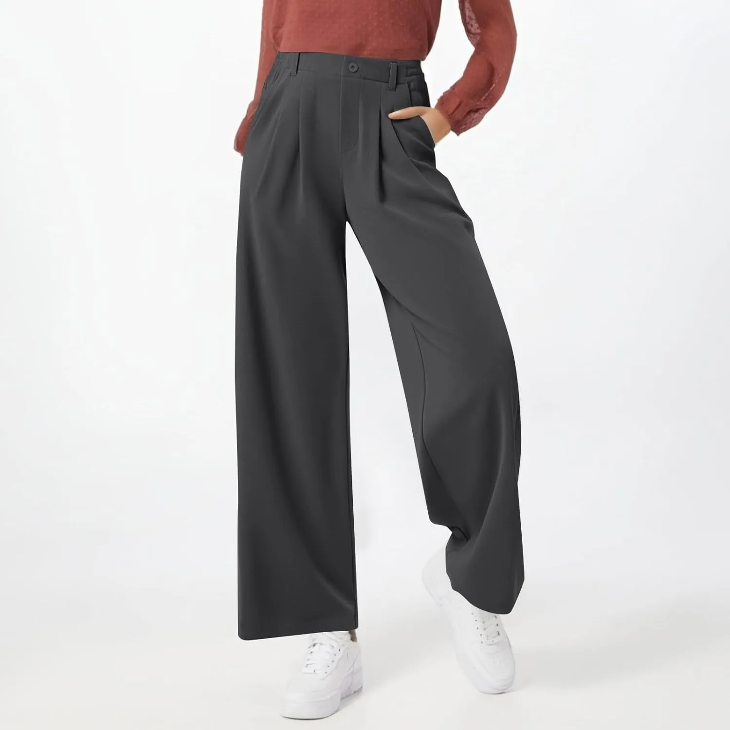 fanmpghleoo Dress Pants Women High Waisted Wide Leg Palazzo Pants for Women Dressy Casual Loose Fit Trousers with Pockets