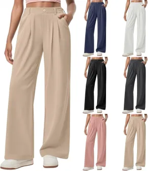 fanmpghleoo Dress Pants Women High Waisted Wide Leg Palazzo Pants for Women Dressy Casual Loose Fit Trousers with Pockets