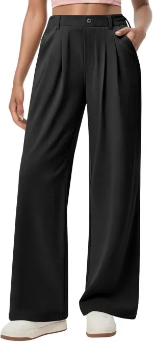 fanmpghleoo Dress Pants Women High Waisted Wide Leg Palazzo Pants for Women Dressy Casual Loose Fit Trousers with Pockets