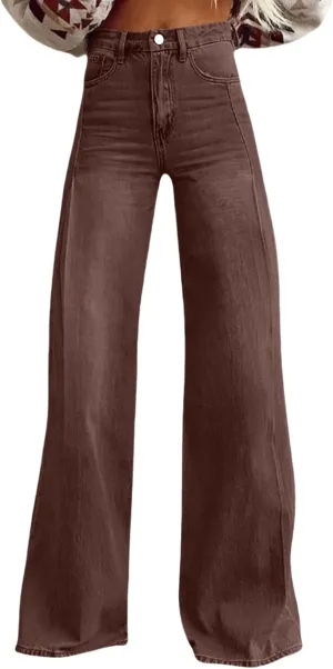 Flare Jeans for Women Wide Leg Baggy Pant 2025 Casual Summer High Waisted Straight Y2K Streetwear Denim Pants with Pockets