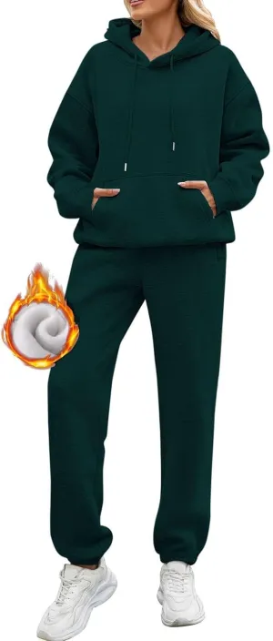 Fleece Jogger Sets for Women 2 Piece Oversized Hoodie Sweatshirt Fuzzy Sweatpants Lounge Set Winter Outfit w/Pockets