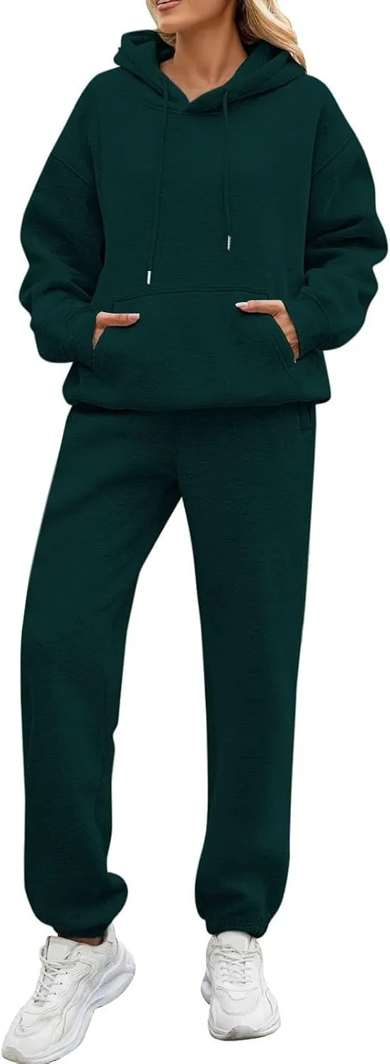 Fleece Jogger Sets for Women 2 Piece Oversized Hoodie Sweatshirt Fuzzy Sweatpants Lounge Set Winter Outfit w/Pockets