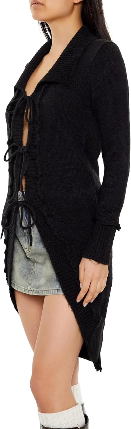 Forever 21 Women's Tie-Front Longline Cardigan Sweater