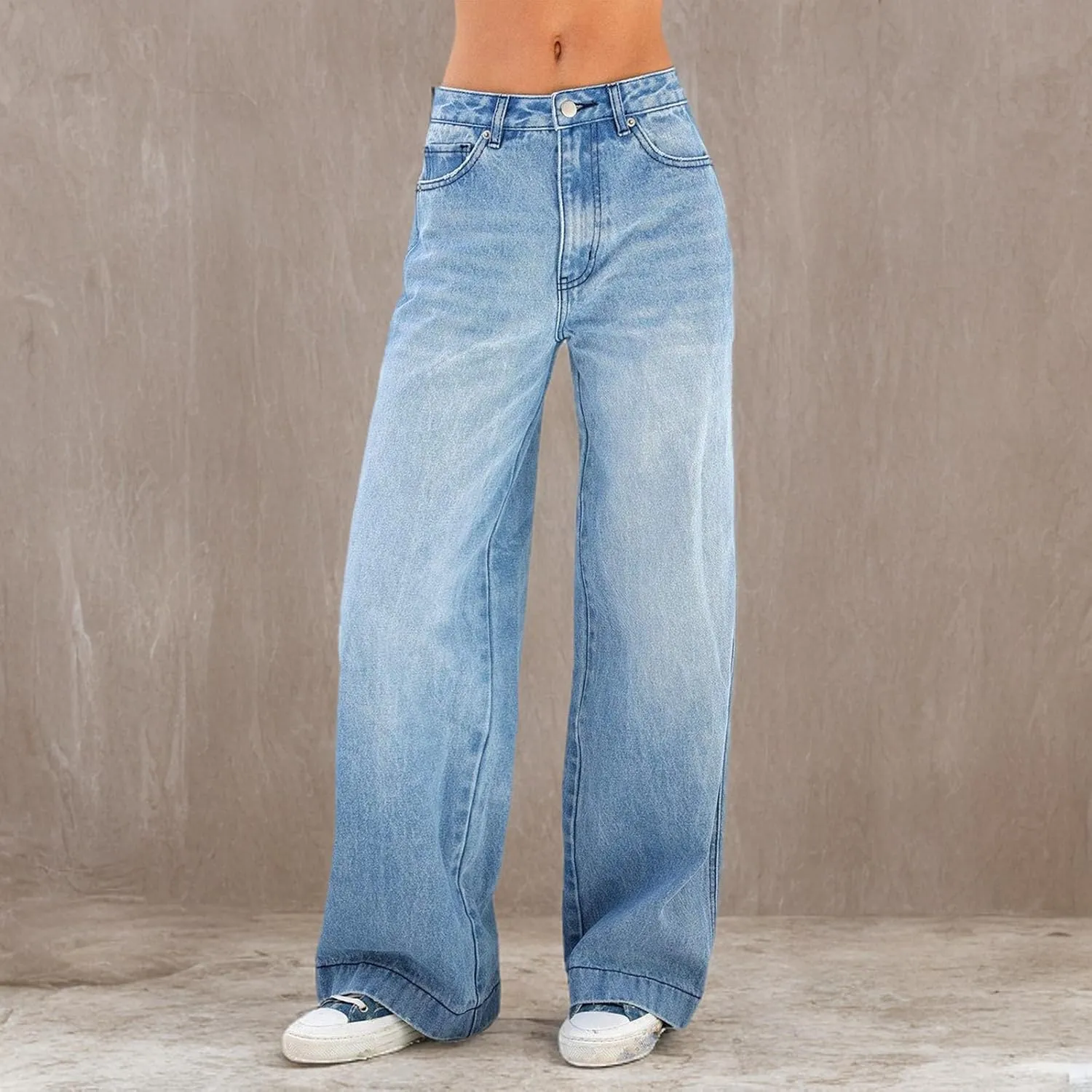 Franhais Women Wide Leg Denim Pants Fashion High Waist Straight Leg Baggy Flared Y2K Jeans Trousers Streetwear
