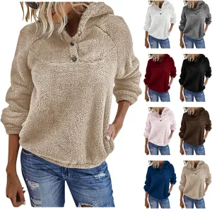 Fuzzy Fleece Hoodie for Women Oversized Sherpa Pullover Sweatshirt Thermal Sweater Winter Outerwear Fluffy Teddy Coat