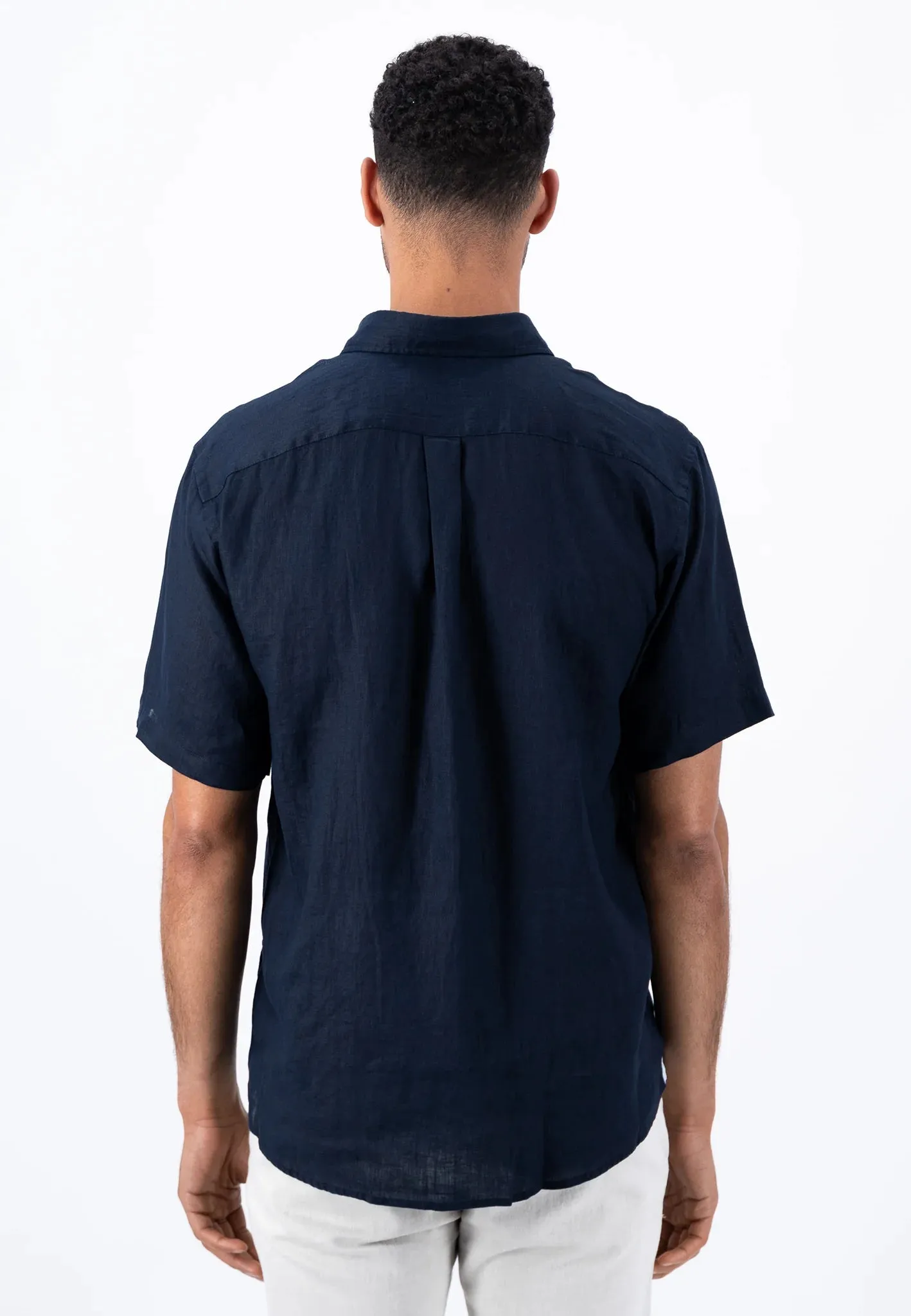 FYNCH HATTON Pure Linen Short-Sleeve Shirt - Men's – Navy