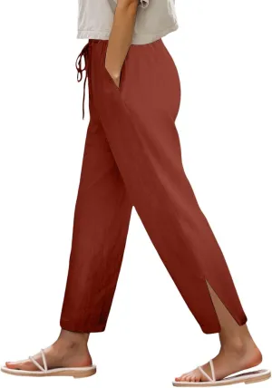FZVYD Linen Pants for Women 2025 Summer High Waist Elastic Straight Leg Lounge Pant Casual Loose Lightweight Beach Trousers
