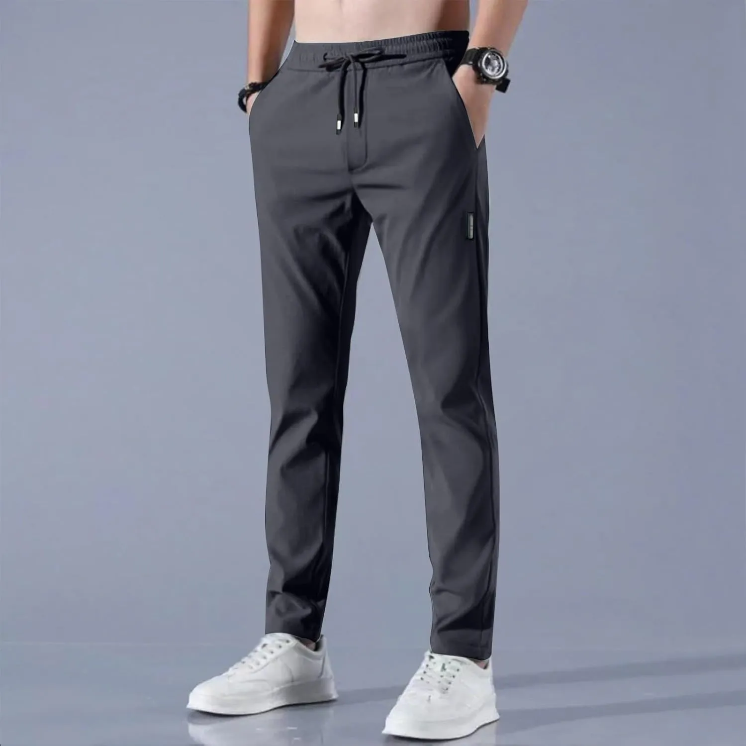 Glide Pants Men Quick Dry Breathable Stretch Work Pants Drawstring Elastic Waist Active Hiking Trousers with Pockets
