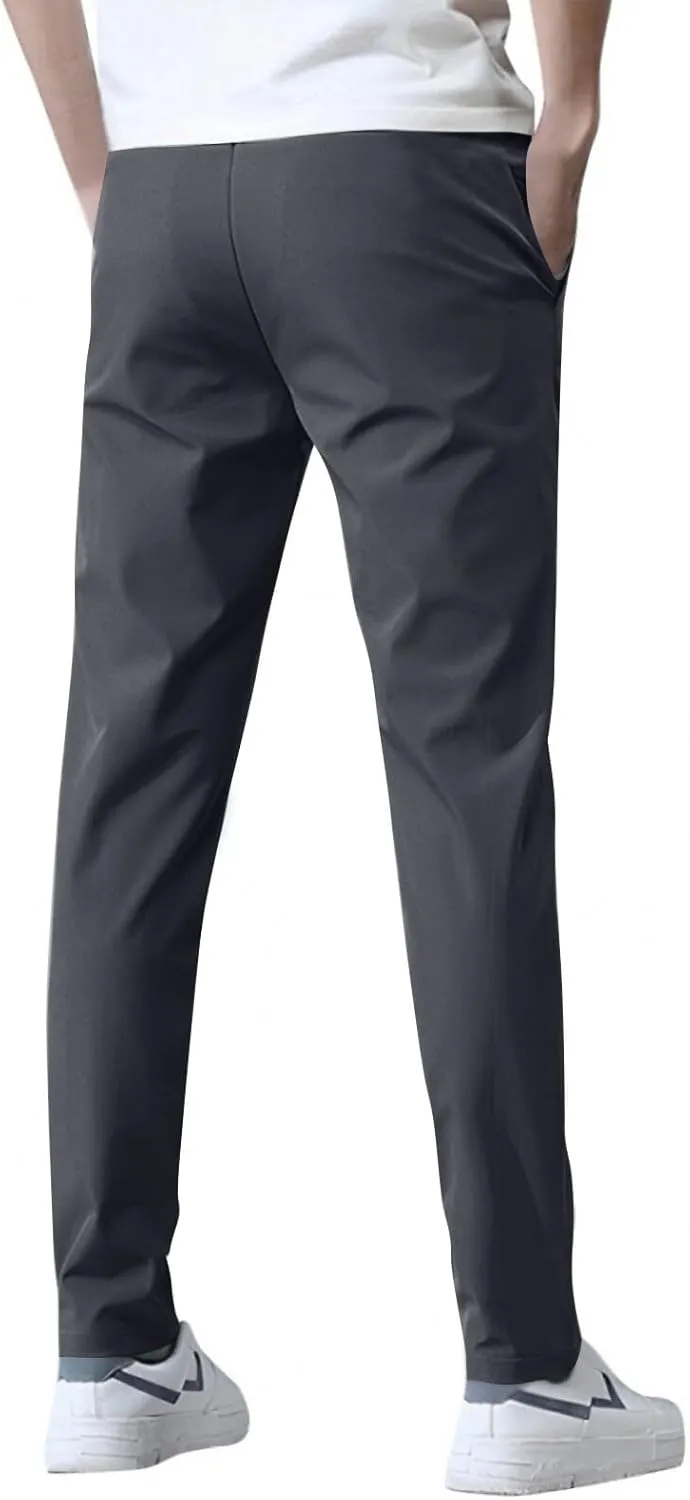Glide Pants Men Quick Dry Breathable Stretch Work Pants Drawstring Elastic Waist Active Hiking Trousers with Pockets