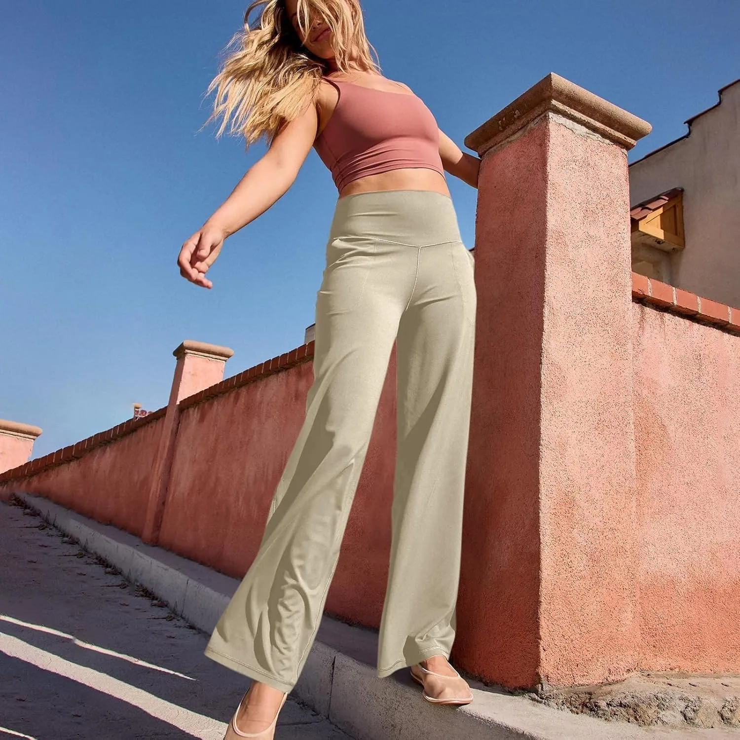 GOKKILRW Women's Yoga Pants Wide Leg Dress Work Pants Tummy Control Stretch High Waist Casual Trousers Slacks with Pockets