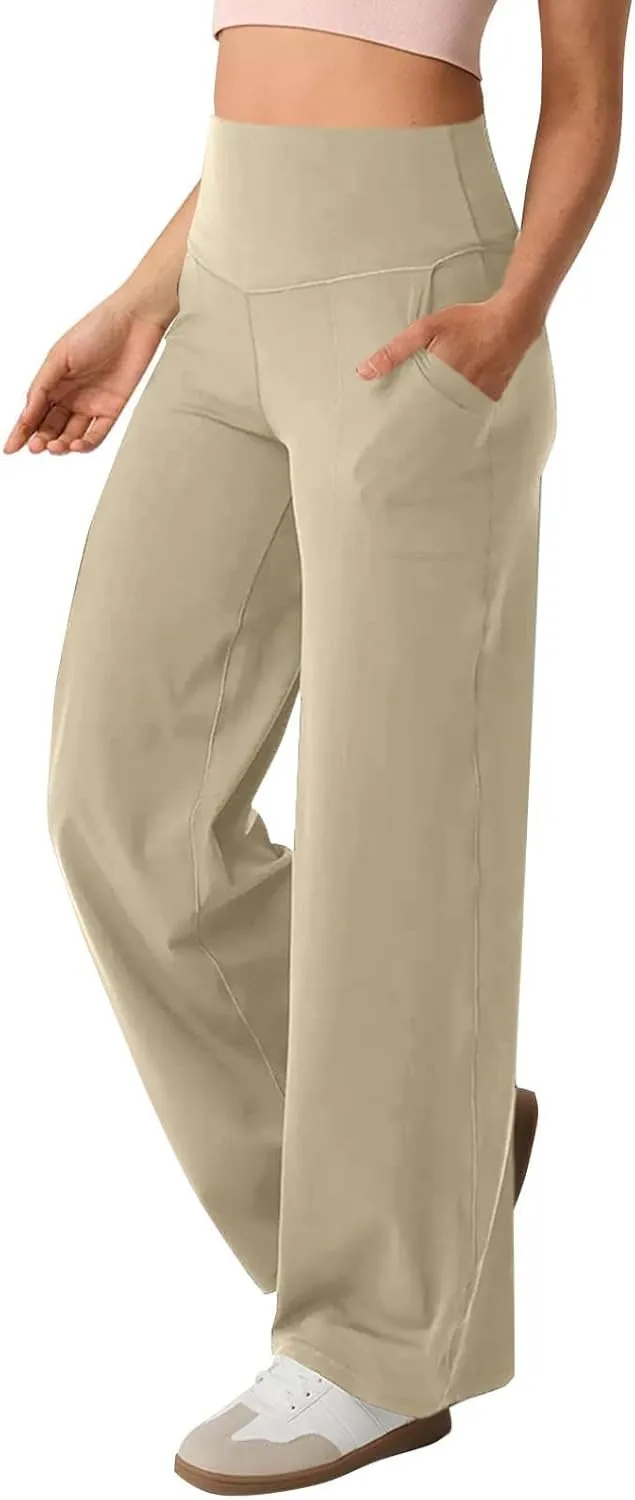 GOKKILRW Women's Yoga Pants Wide Leg Dress Work Pants Tummy Control Stretch High Waist Casual Trousers Slacks with Pockets