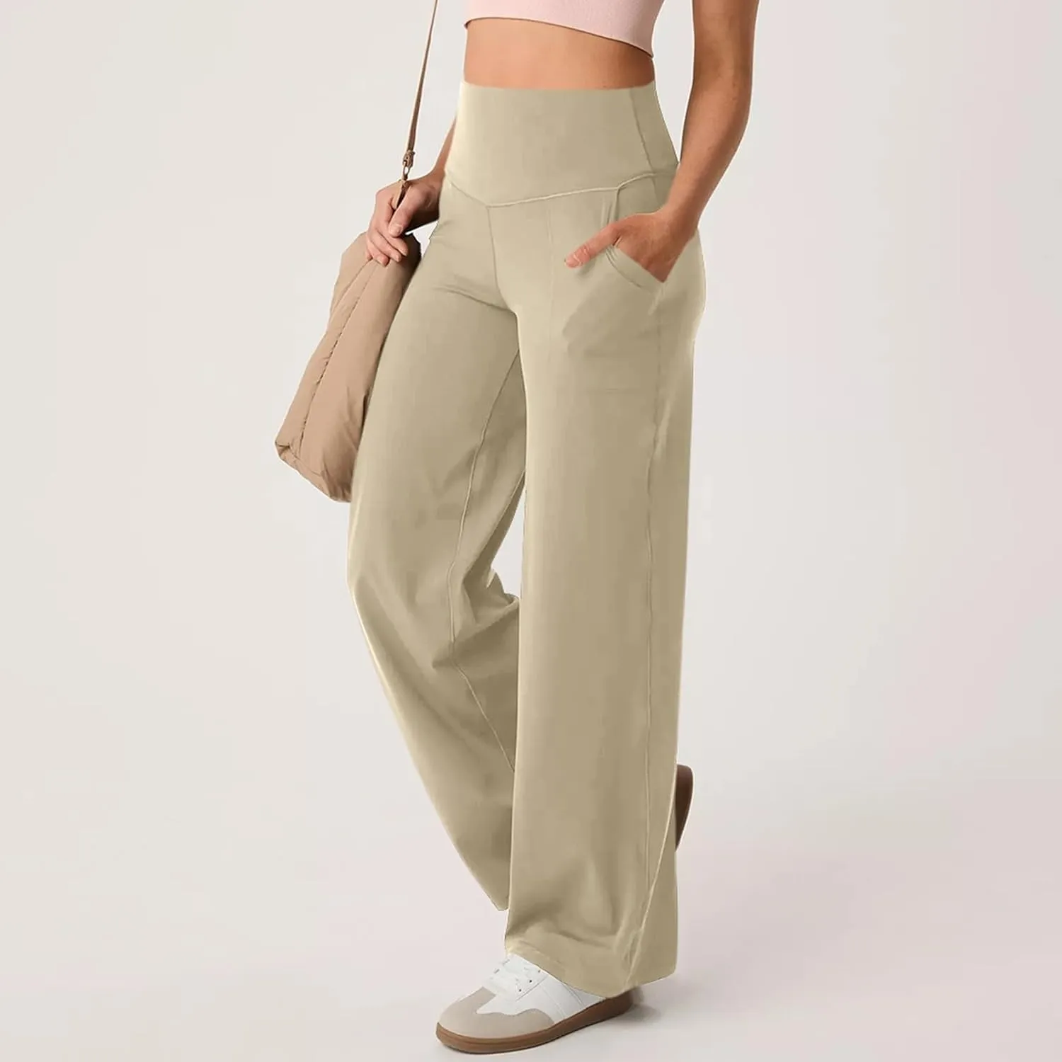 GOKKILRW Women's Yoga Pants Wide Leg Dress Work Pants Tummy Control Stretch High Waist Casual Trousers Slacks with Pockets