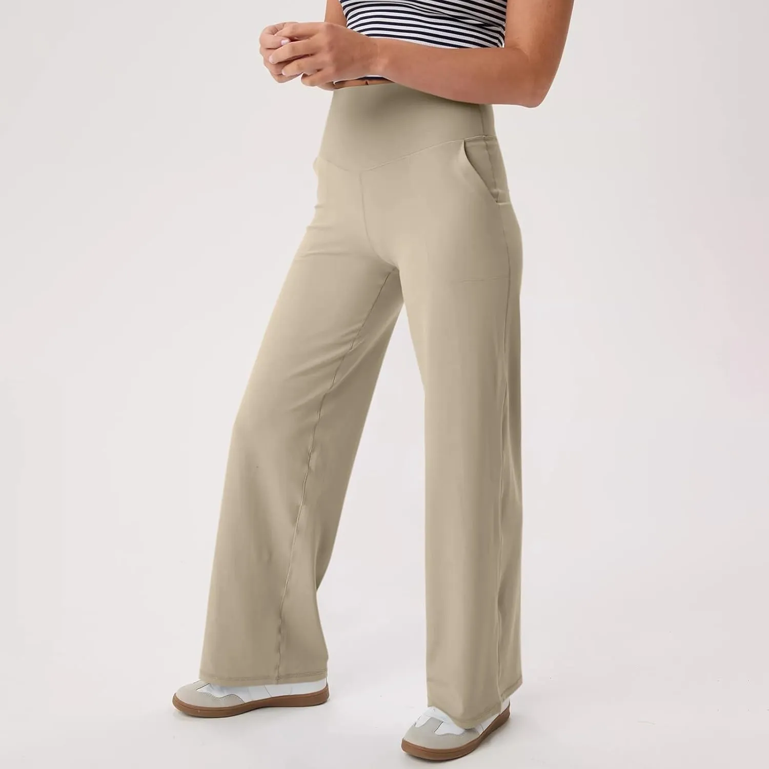GOKKILRW Women's Yoga Pants Wide Leg Dress Work Pants Tummy Control Stretch High Waist Casual Trousers Slacks with Pockets