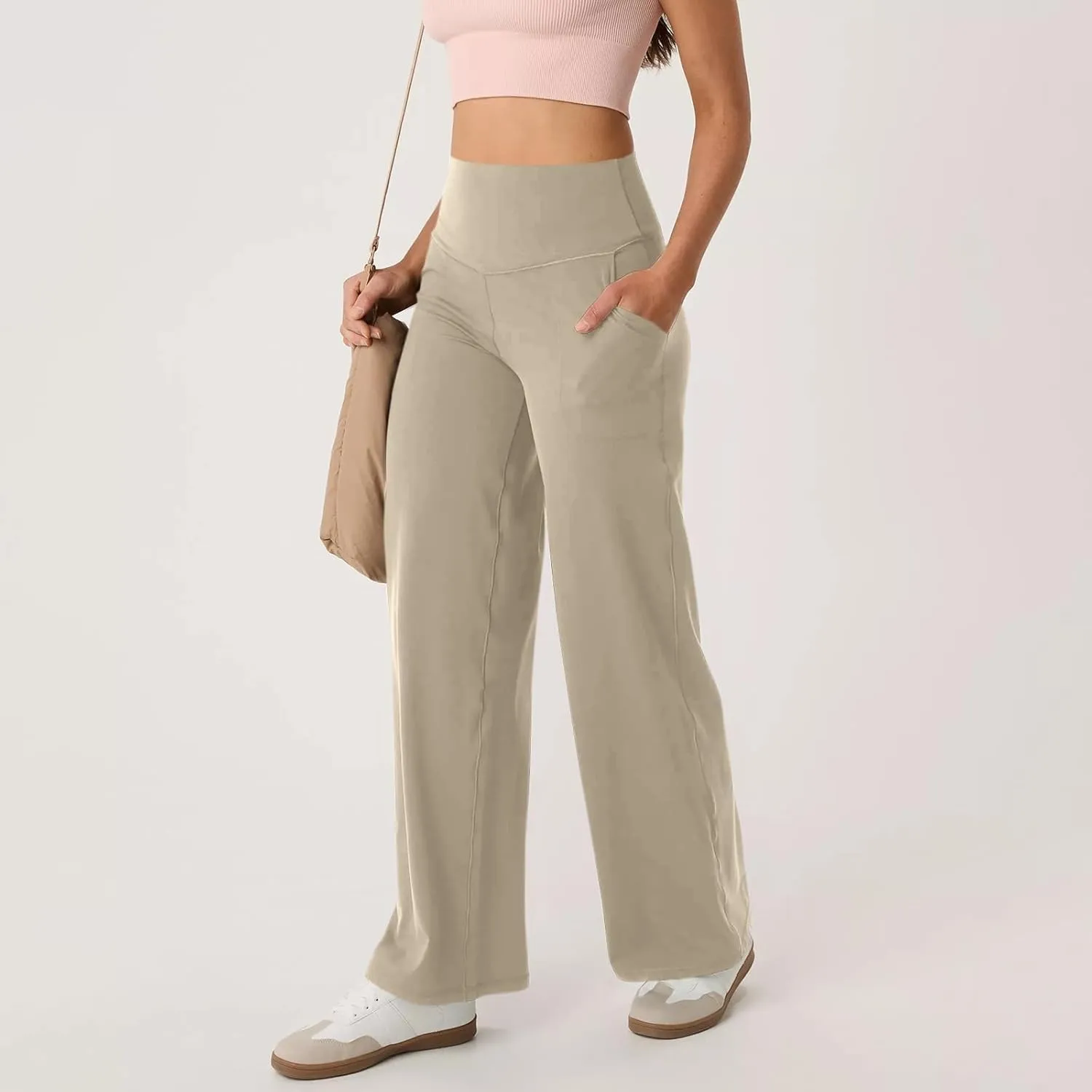 GOKKILRW Women's Yoga Pants Wide Leg Dress Work Pants Tummy Control Stretch High Waist Casual Trousers Slacks with Pockets