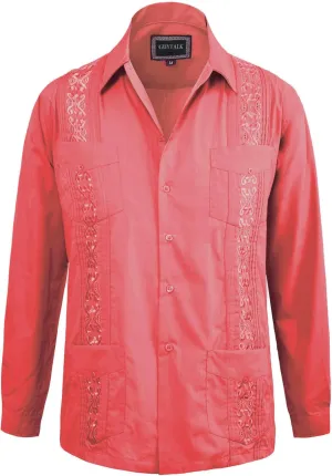Guytalk Men's Cuban Guayabera Button-Down Long Sleeve Shirt