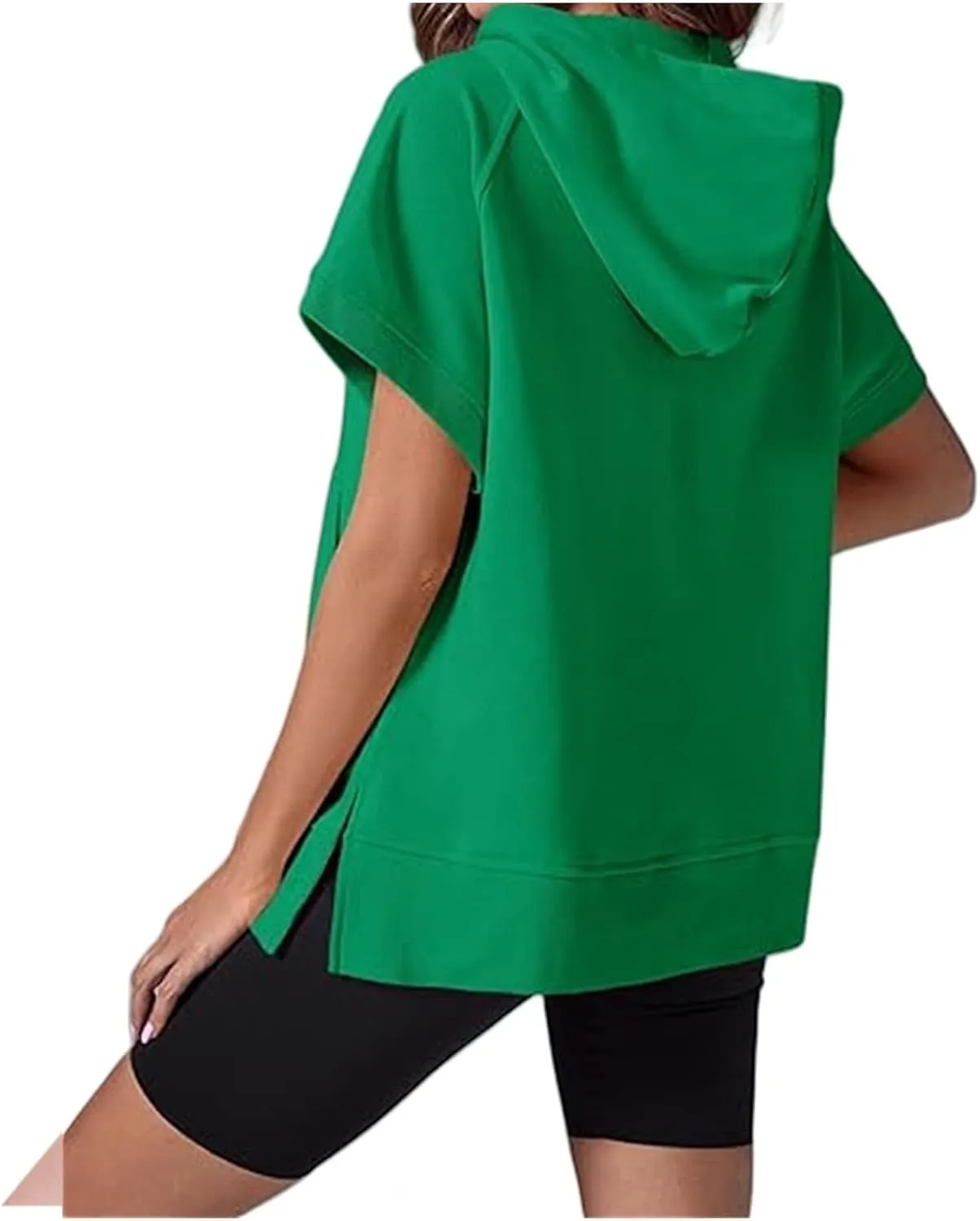 Half Zip Sweatshirt Women Oversized Short Sleeve Hoodies Casual Pullover Tops Loose Fit Summer Shirts with Pockets