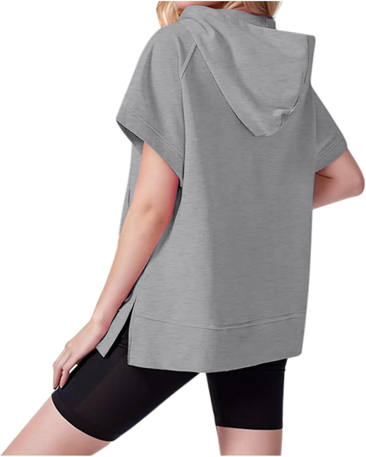 Half Zip Sweatshirt Women Oversized Short Sleeve Hoodies Casual Pullover Tops Loose Fit Summer Shirts with Pockets