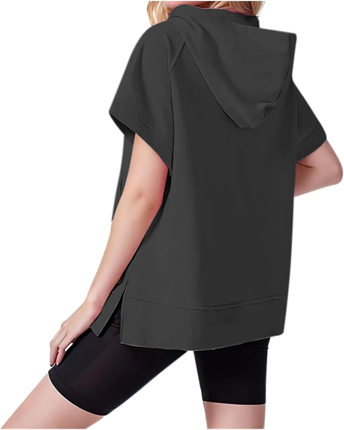 Half Zip Sweatshirt Women Oversized Short Sleeve Hoodies Casual Pullover Tops Loose Fit Summer Shirts with Pockets