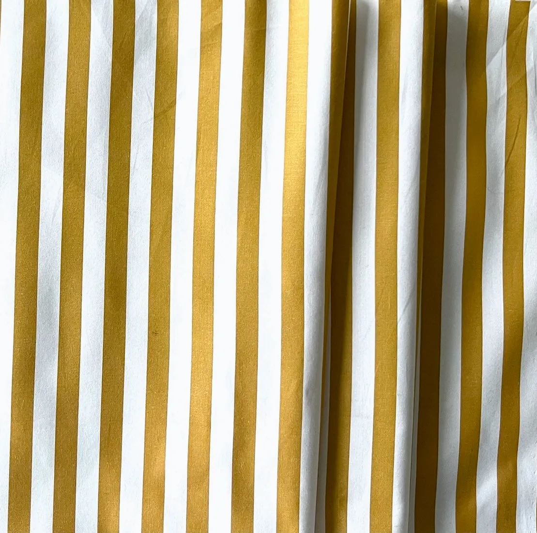 Handsome Tarnished Gold & White Striped Cotton Poplin Shirting