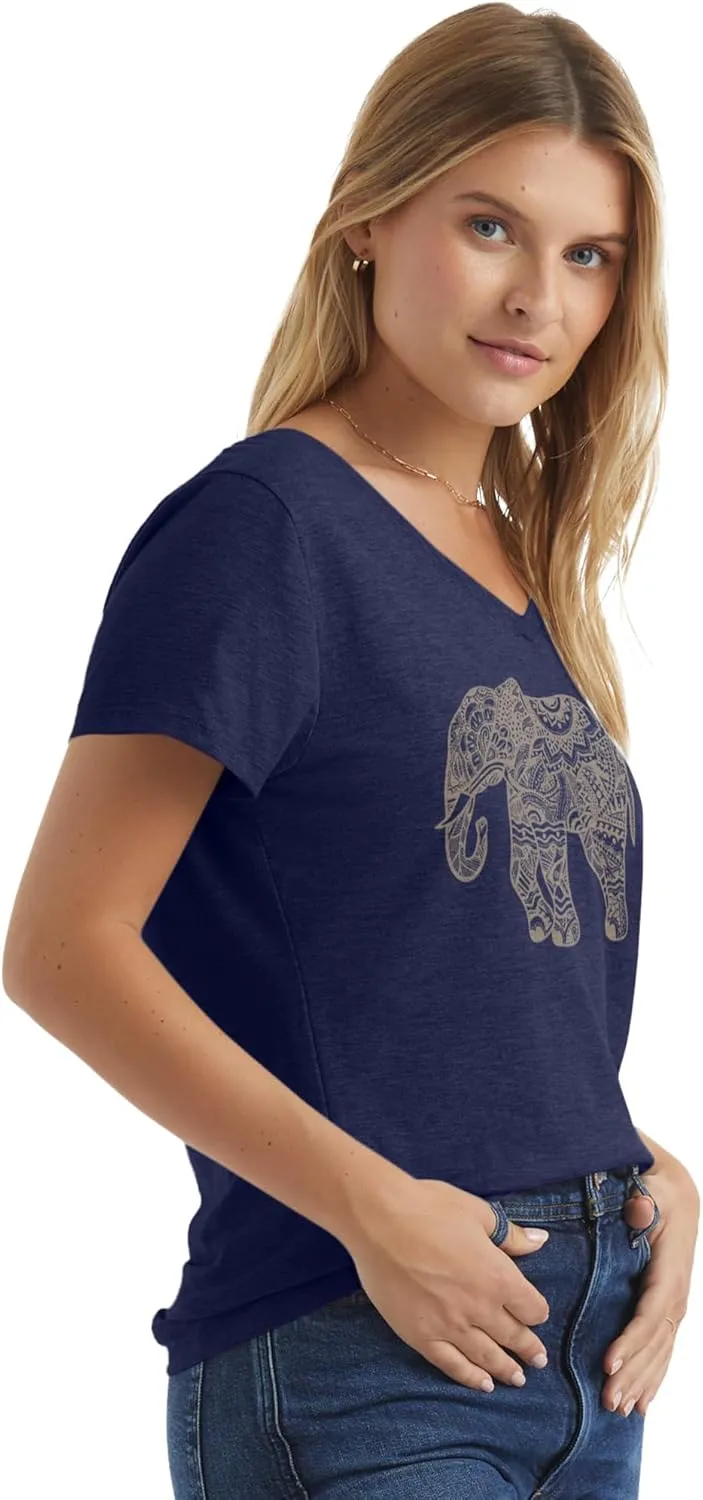 Hanes Women's Short Sleeve V-Neck Graphic T-Shirt