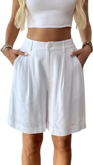 heipeiwa Women's Linen Shorts High Waisted Summer Dressy Casual Wide Leg Shorts Beach Vacation Outfits
